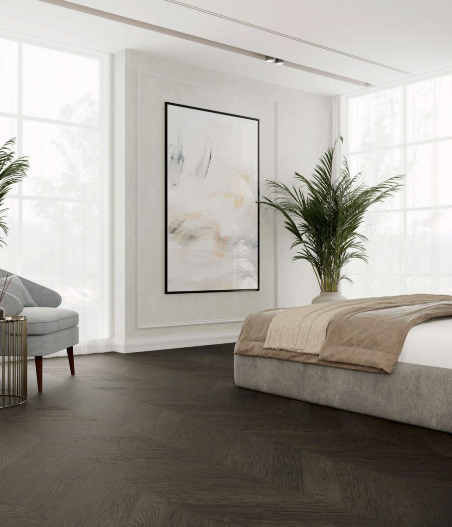 Oak Chevron Parquet Esta Nova Eco Elite Lava Grey UV oiled – close-up Oak Chevron Parquet Esta Nova Eco Elite Lava Grey UV oiled – 3