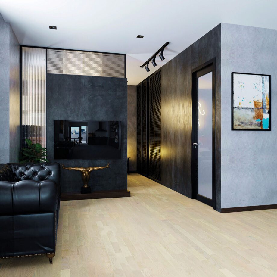 Oak Parquet Flooring 3-Strip Esta Promo White extra matt lacquered – close-up Oak Parquet Flooring 3-Strip Esta Promo White extra matt lacquered – 3