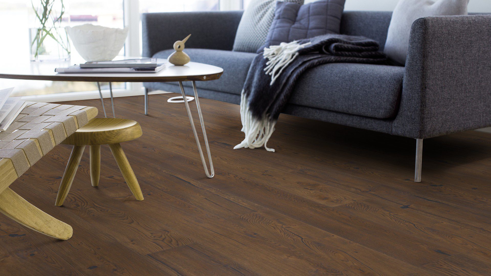 Oak parquet flooring Bauwerk Casapark Handcrafted Oak 56 Tartufo deep brushed oil waxed 181mm – 9