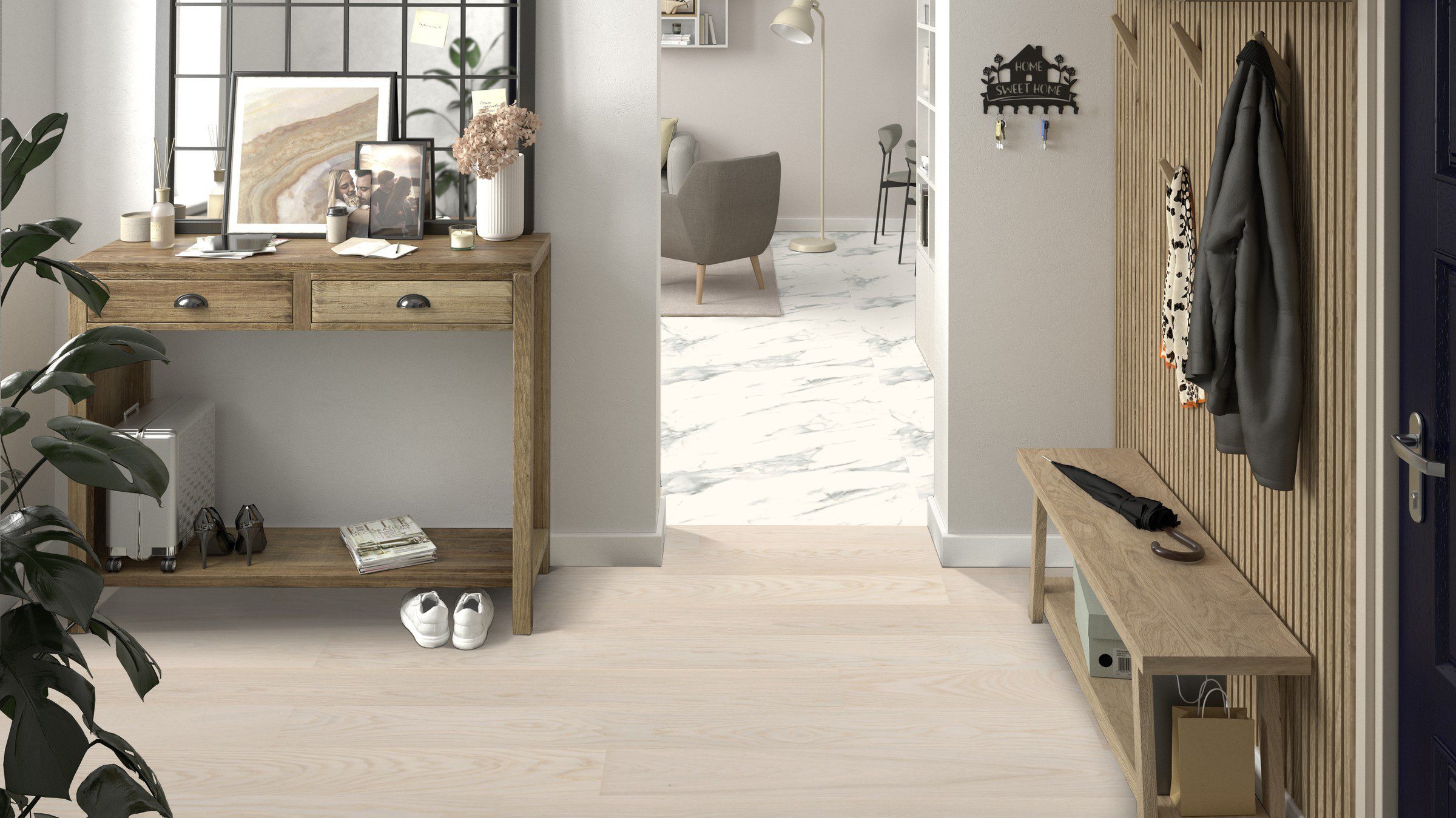 Parquet Tarkett, Grace, Oak Beige Cashmere Plank XT, 1-strip, 2 sides bevelled, brushed, Proteco ExtraMatt matt lacquer – 4