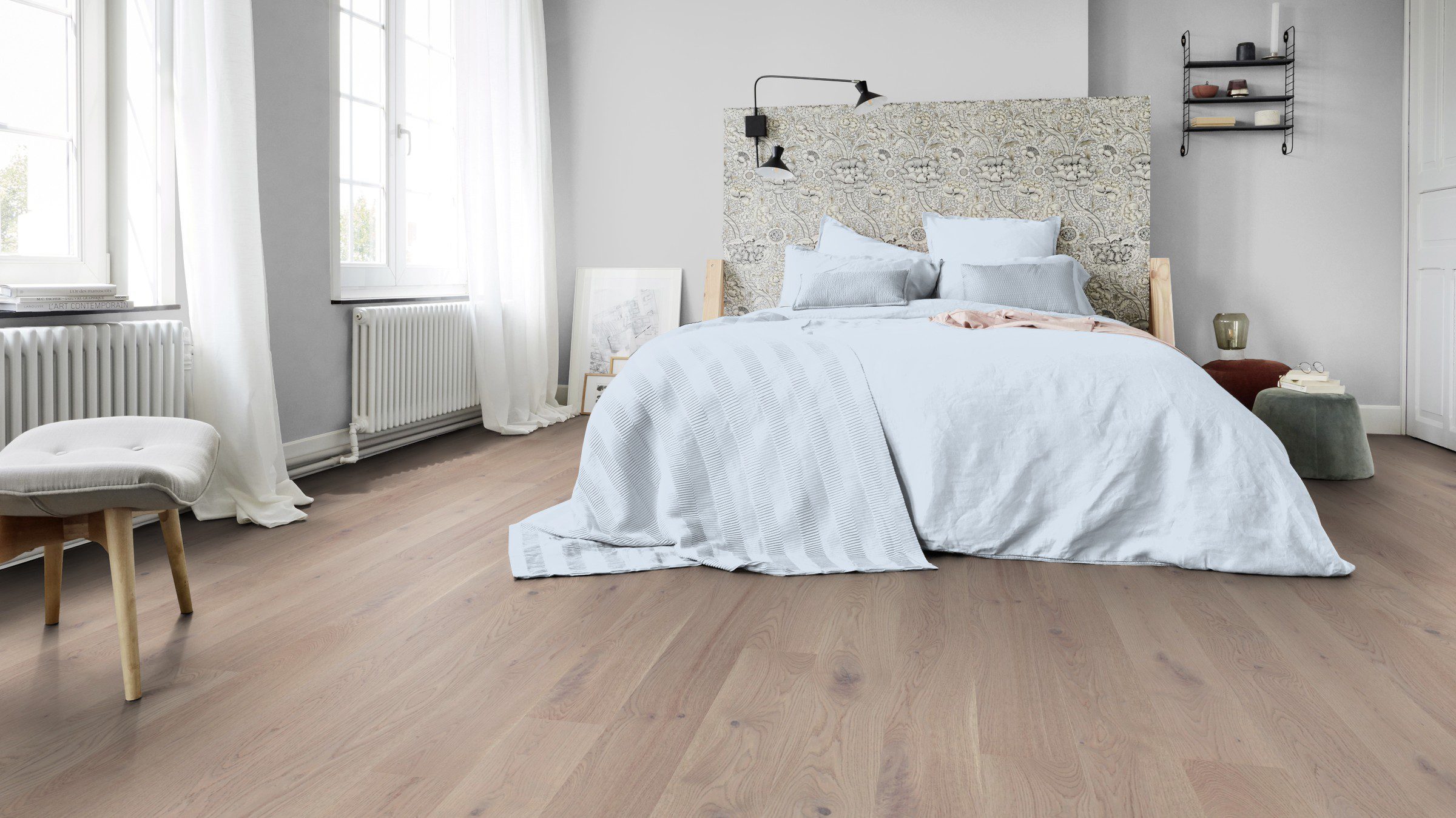 Parquet Tarkett, Grace, Oak Grey Chiffon Plank, 1-strip, 2 sides bevelled, brushed, Proteco ExtraMatt matt lacquer – 3