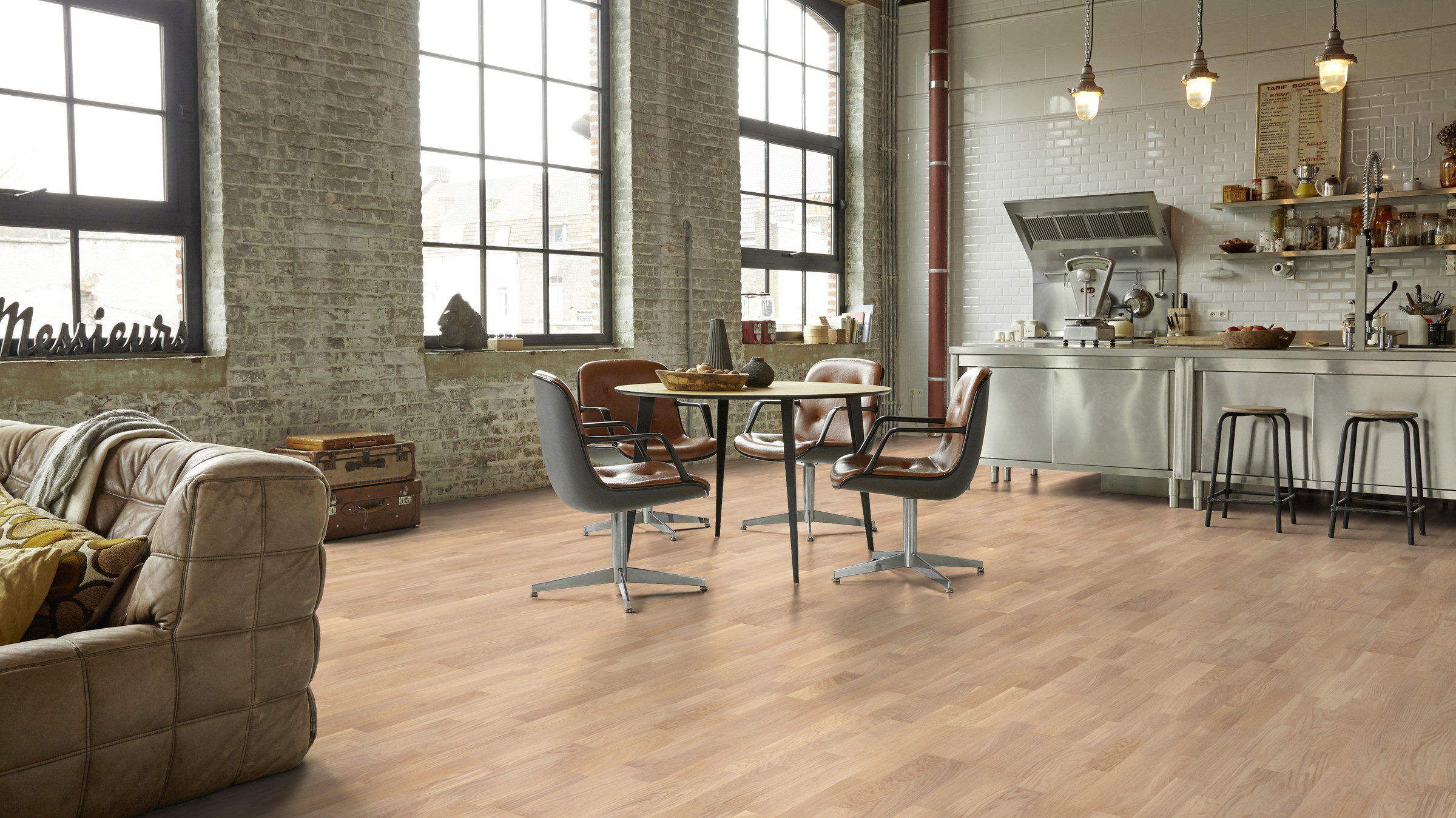 Parquet Tarkett, Grace, Oak White Canvas TreS, 3-strip, brushed, Proteco ExtraMatt matt lacquer – 2
