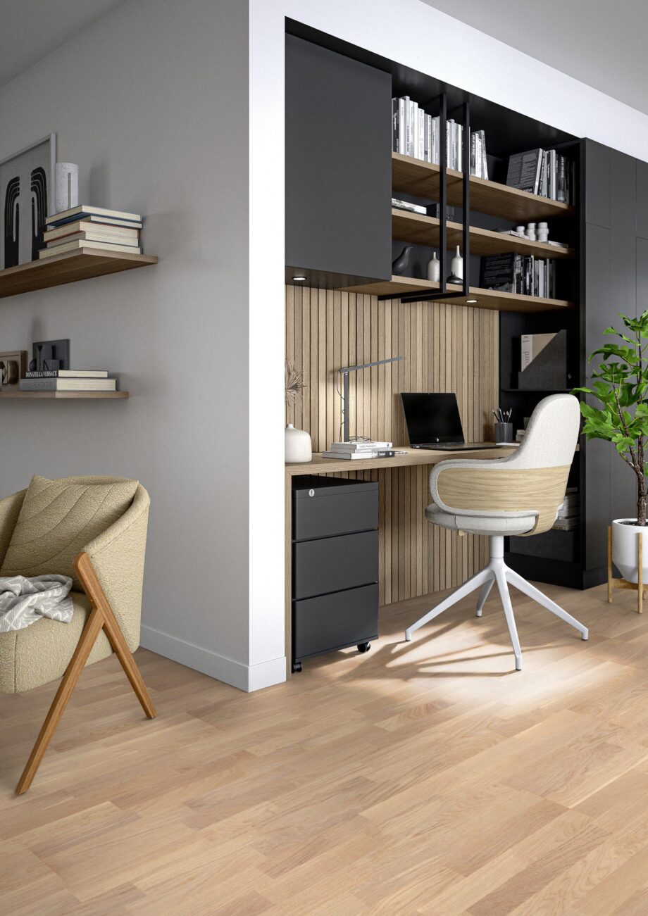 Parquet Tarkett, Grace, Oak White Canvas TreS, 3-strip, brushed, Proteco ExtraMatt matt lacquer – view 5 Parquet Tarkett, Grace, Oak White Canvas TreS, 3-strip, brushed, Proteco ExtraMatt matt lacquer – 5