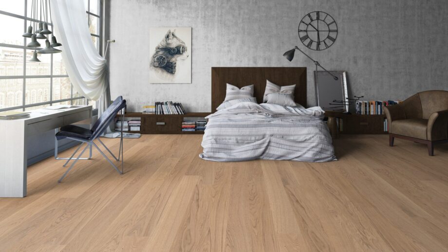 Parquet Tarkett, Shade, Oak Misty Grey Plank XT, 1-strip, 2 sides bevelled, brushed, stained, Proteco Natura mat lacquer – 3