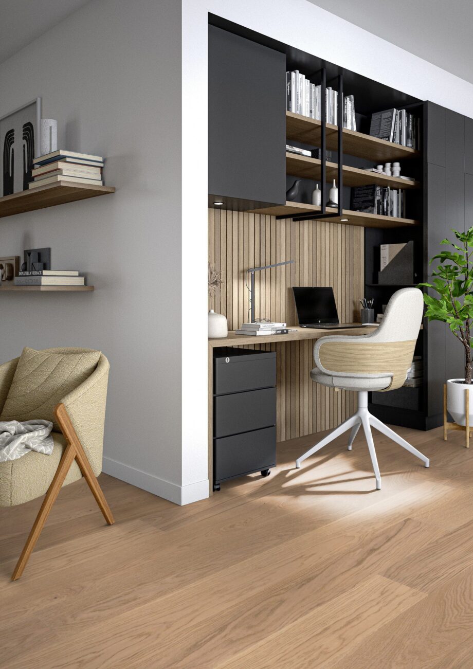 Parquet Tarkett, Shade, Oak Misty Grey Plank XT, 1-strip, 2 sides bevelled, brushed, stained, Proteco Natura mat lacquer – 5