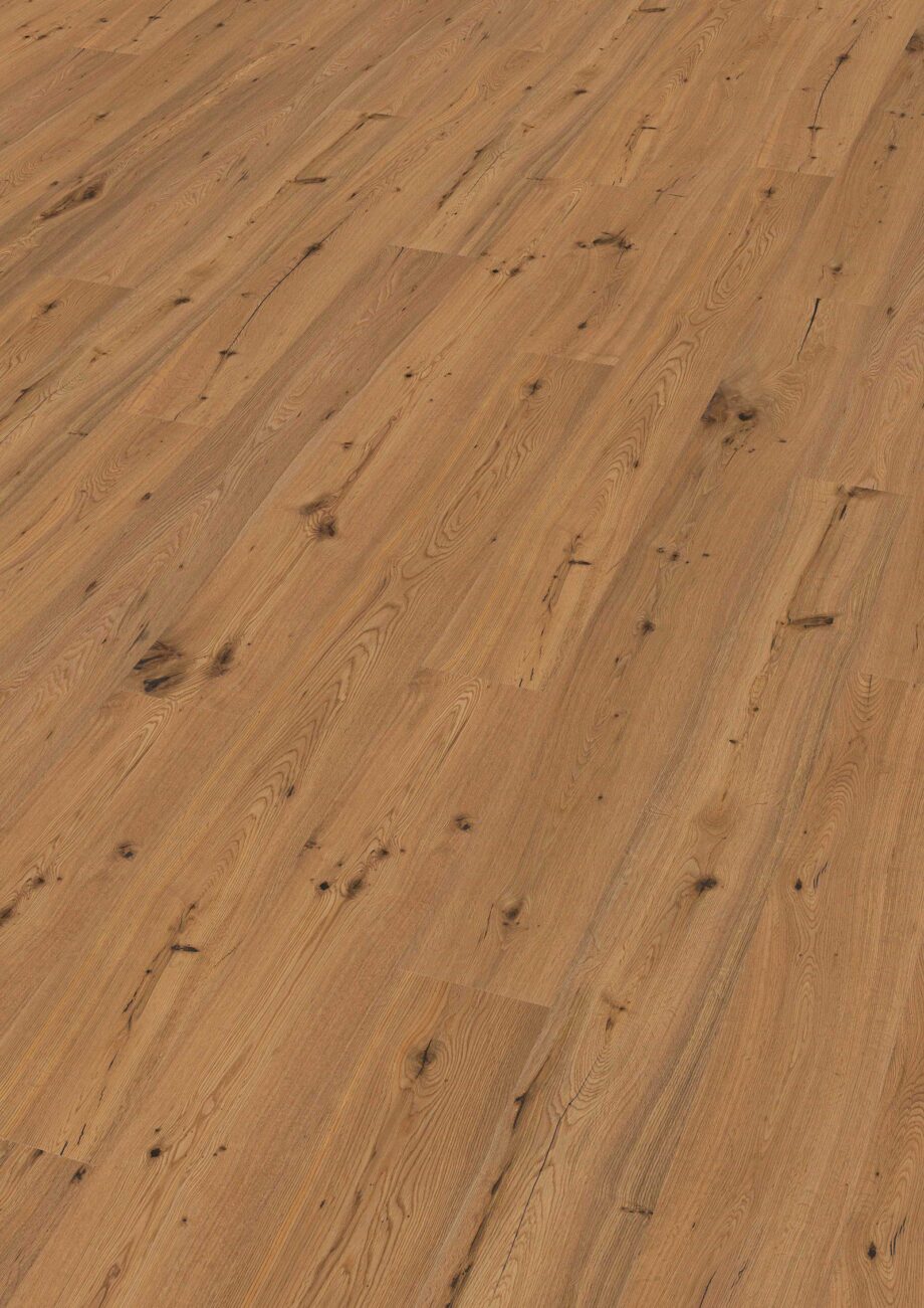Parquet floor Oak Rustical 1-strip 2 sides beveled brushed mat lacquer