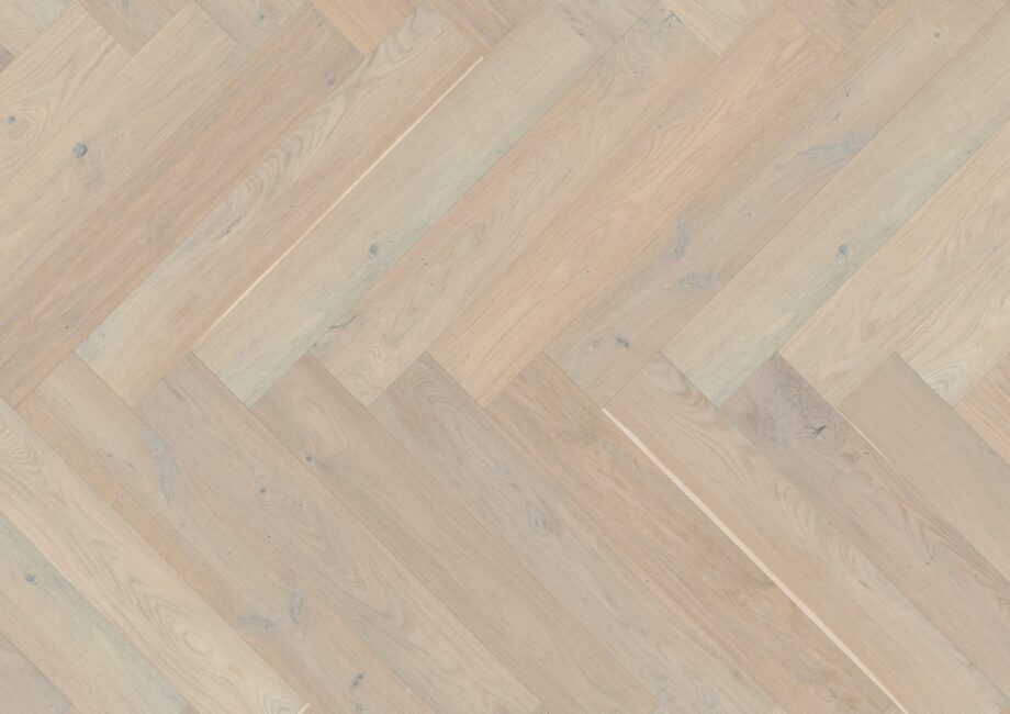 Parquet Oak, ter Hürne, Oak sand grey, herringbone, brushed, beveled, natural oil-treated