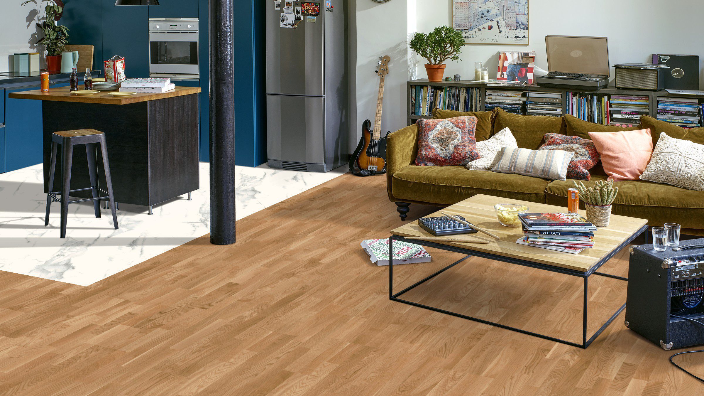 Parquet Tarkett, Grace, Oak Nature TreS, 3-strip, brushed, Proteco ExtraMatt matt lacquer