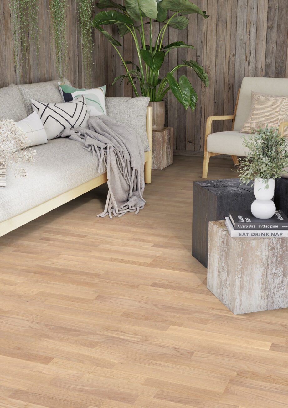 Parquet Tarkett, Grace, Oak White Canvas TreS, 3-strip, brushed, Proteco ExtraMatt matt lacquer Parquet Tarkett, Grace, Oak White Canvas TreS, 3-strip, brushed, Proteco ExtraMatt matt lacquer