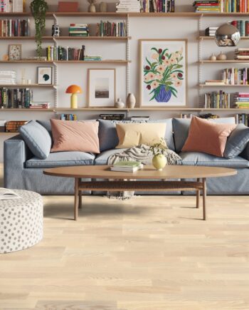 Parquet Tarkett, Shade, Ash Linen White TreS, 3-strip, stained, Proteco Natura mat lacquer