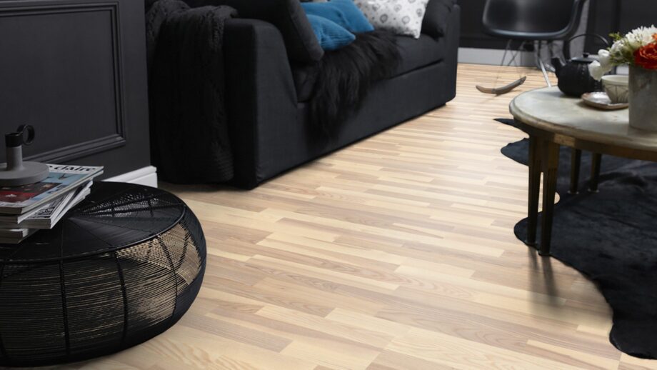 Parquet Tarkett, Shade, Ash Melange TreS, 3-strip, stained, Proteco Natura mat lacquer
