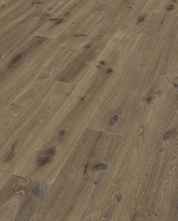 Parquet Trinity Smoked Oak Rustical 1-strip beveled hand scraped deep brushed white oiled