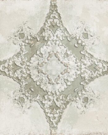 Patterned encaustic-look porcelain floor tile Dune Atlantique Saint-Michel Olive, 20x20 cm, 9 mm, glass paste relief