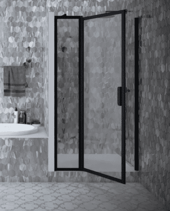Hinged shower door with fixed part and wall magnet Hietakari Bläk 789 New York