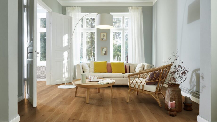 Oak parquet flooring Bauwerk Casapark Oak 35 brushed matt lacquered 181mm – 2