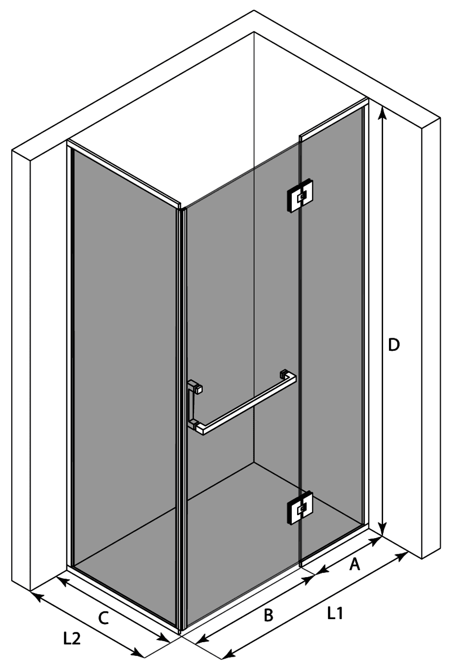 Framed shower enclosure Hietakari Vetro 525 – 3D drawing Framed shower enclosure Hietakari Vetro 525 – 3D drawing