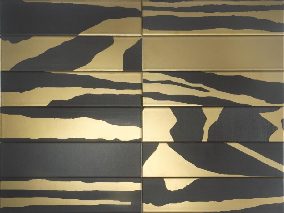 188721-1 PVD-metallmustriga keraamiline seinaplaat Dune Flat Savannah Black & Gold, 7,5x30 cm, 8 mm, must-kuldne