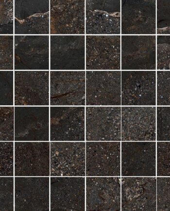 Stone-effect porcelain mosaic tile Tau Mainstone Black 5x5 Pol, 30x30 cm, black