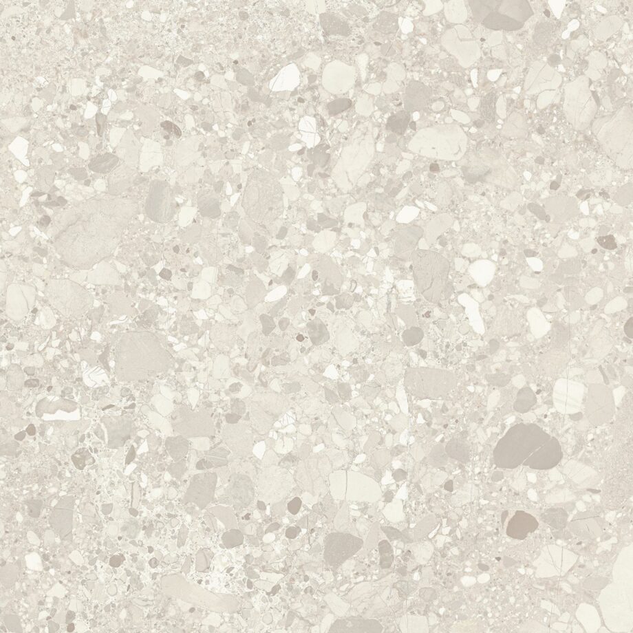 Terrazzo effect matt porcelain floor tile Tau Clemon Ivory, 60x60 and 60x120 cm, ivory, R10, rectified