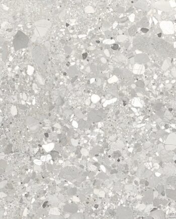 Terrazzo effect matt porcelain floor tile Tau Clemon Silver, 60x60 and 60x120 cm, silver grey, R10, rectified