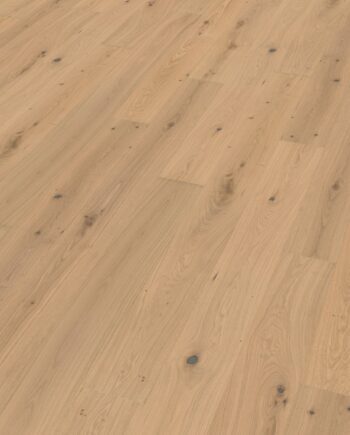 Oak parquet Thede & Witte Euro, knotty, brushed, light white oiled, sapwood free, 1-strip, 2230 x 194 x 14 mm