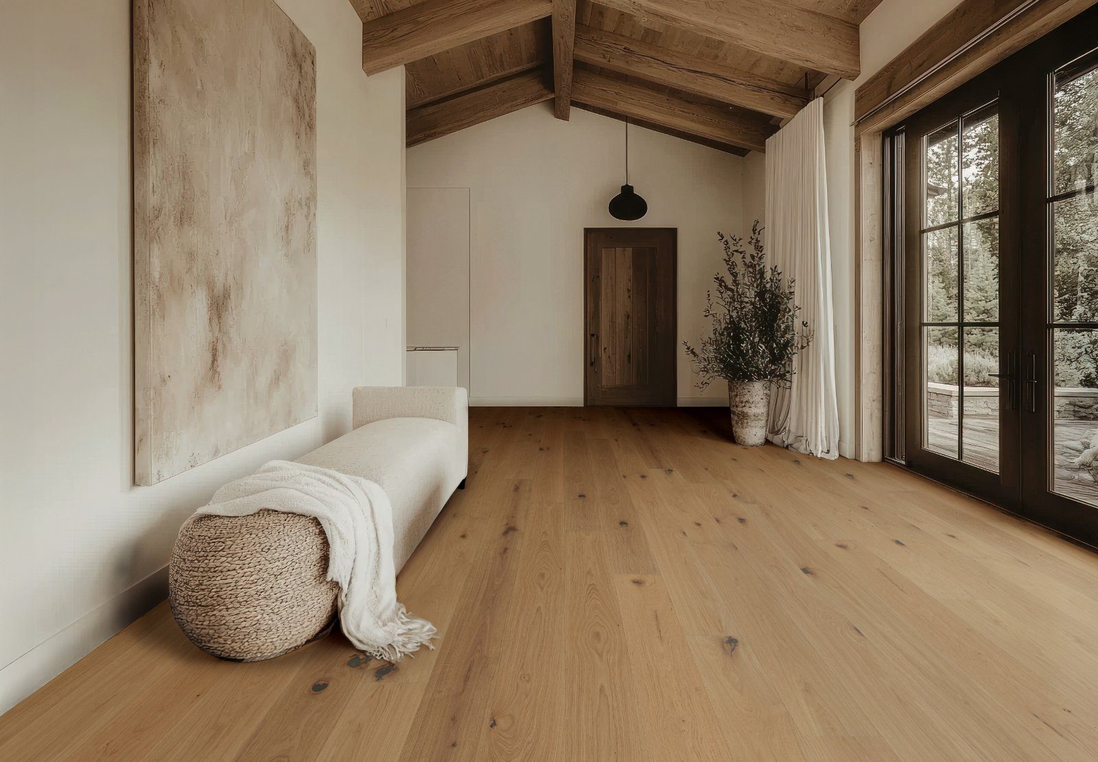 Oak parquet Thede & Witte Euro, knotty, brushed, oiled, rough appearance, 1-strip, 2230 x 194 x 14 mm