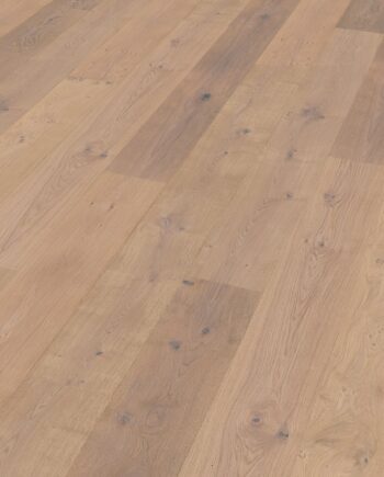 Oak parquet Thede & Witte Boston XL, rustic knotty, brushed, white oiled, 1-strip, 2200 x 260 x 15 mm