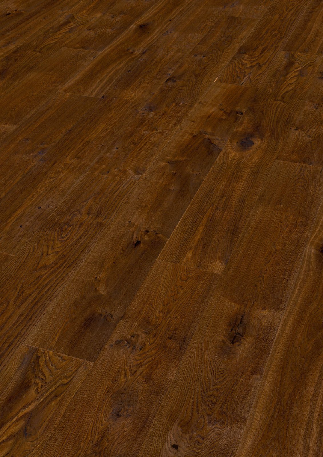 Oak parquet Thede & Witte Boston XL, Darkbrown, knotty, smoked, handscraped, oiled, 1-strip, 2200 x 260 x 15 mm