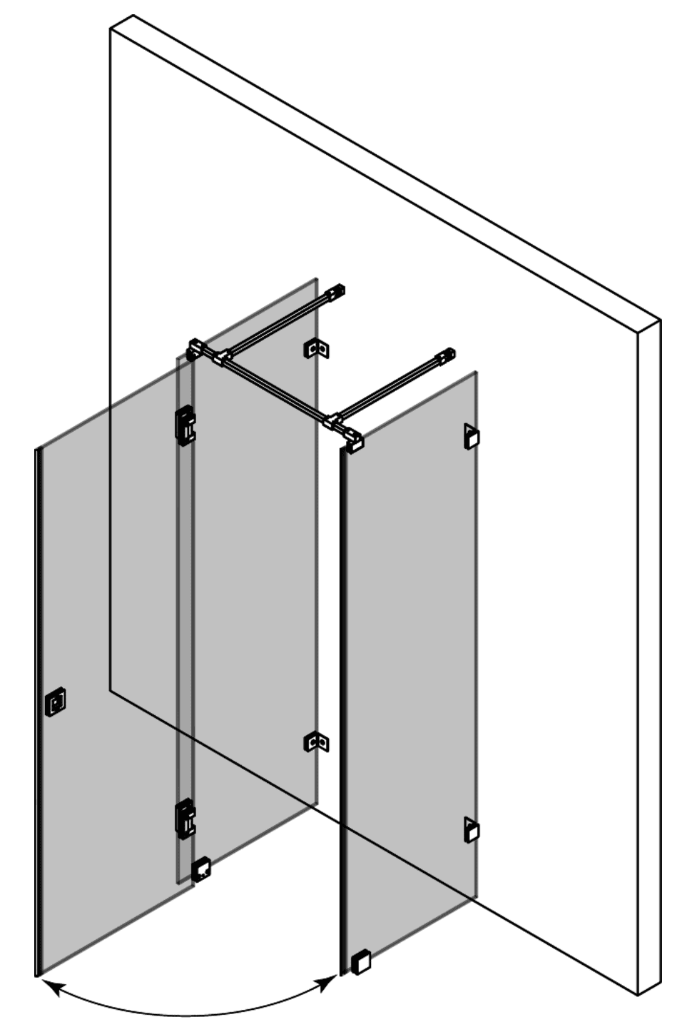U-shaped shower enclosure Hietakari Vetro 560 – 3D drawing U-shaped shower enclosure Hietakari Vetro 560 – 3D drawing