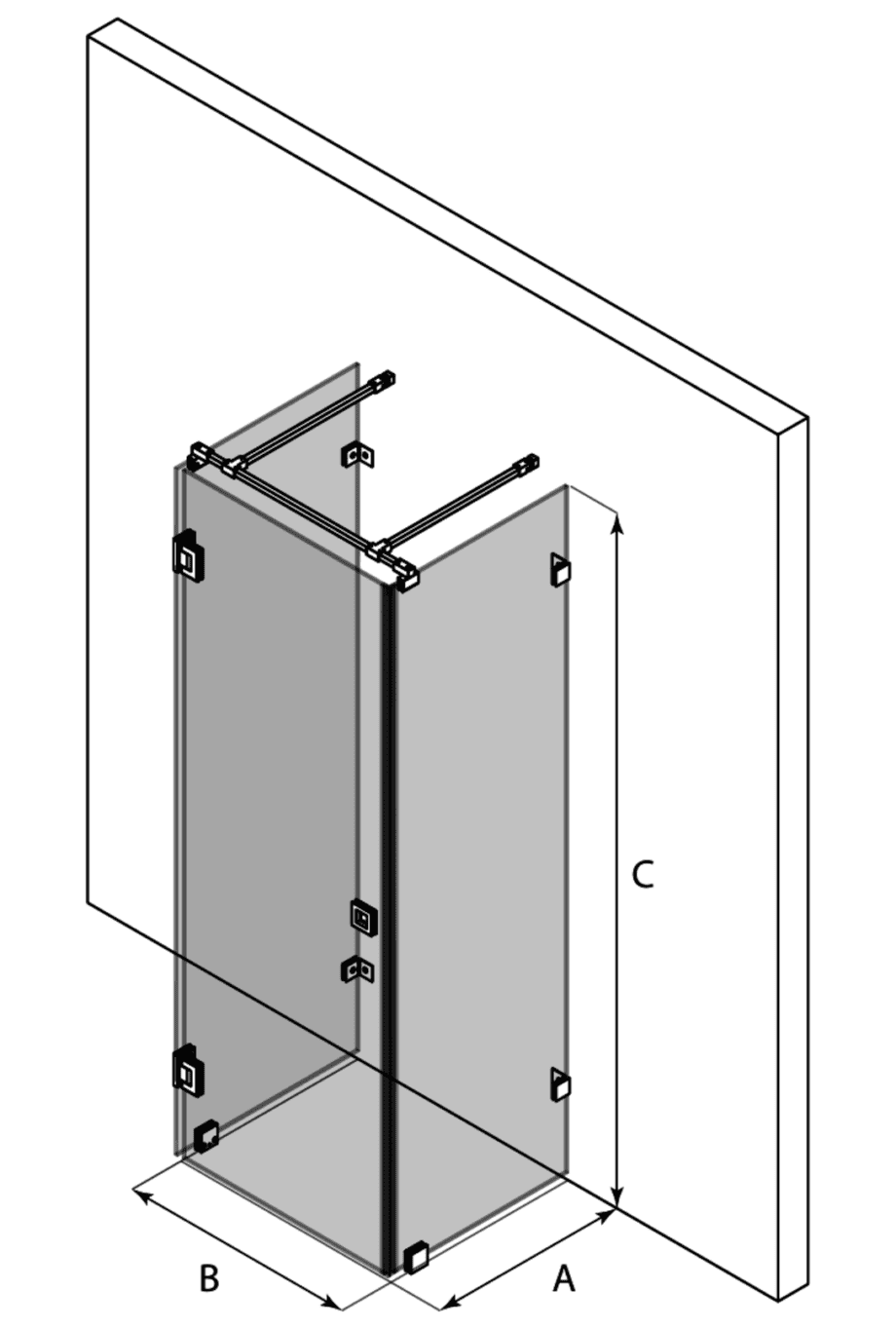 U-shaped shower enclosure Hietakari Vetro 560 – dimension drawing U-shaped shower enclosure Hietakari Vetro 560 – dimension drawing
