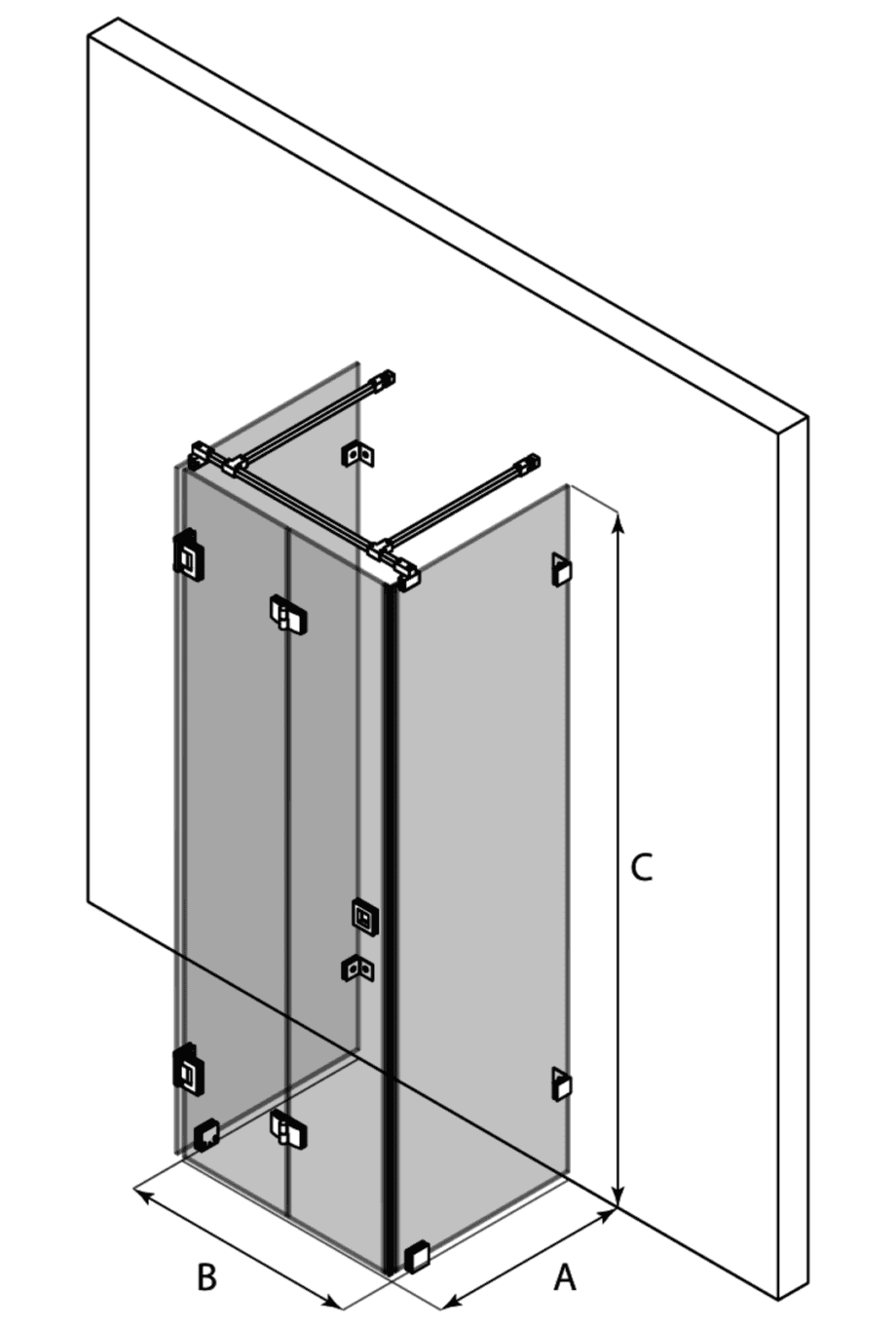 U-shaped shower enclosure Hietakari Vetro 561 – dimension drawing U-shaped shower enclosure Hietakari Vetro 561 – dimension drawing