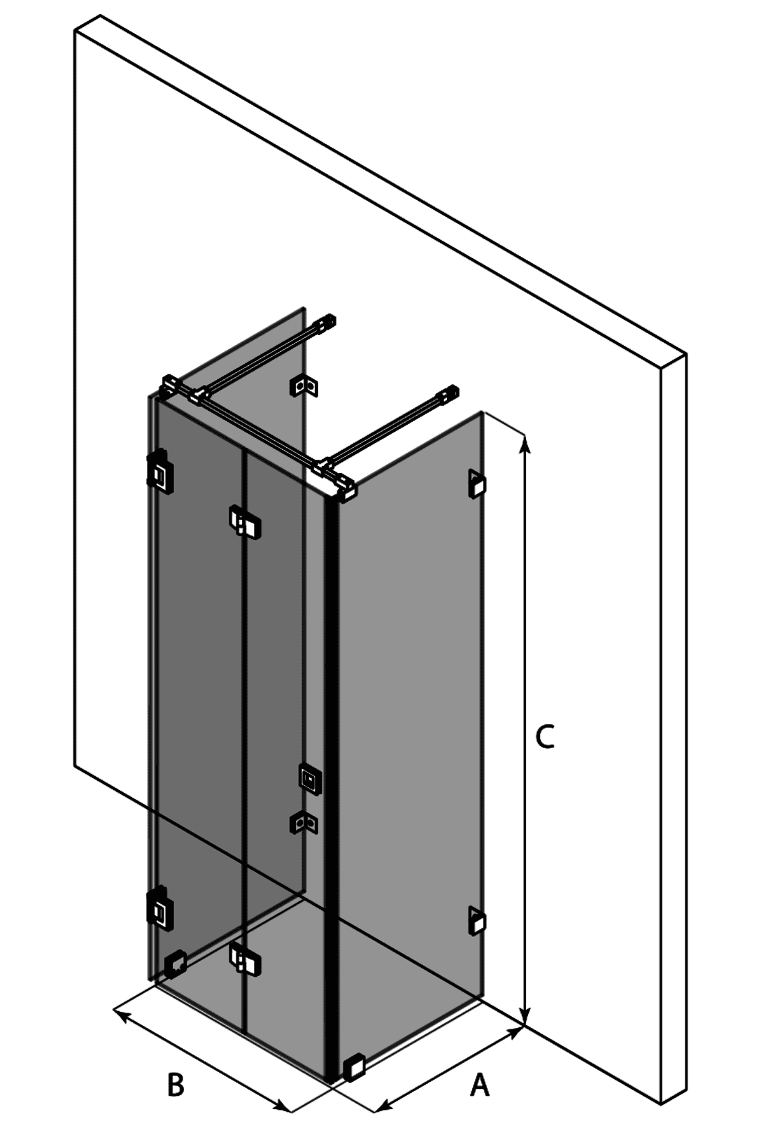 U-shaped shower enclosure Hietakari Vetro 561 – dimension drawing U-shaped shower enclosure Hietakari Vetro 561 – dimension drawing