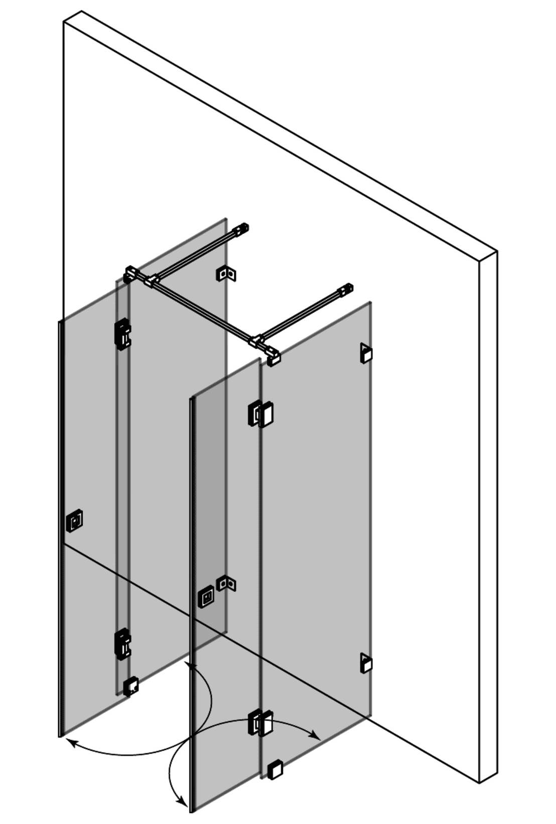 U-shaped shower enclosure Hietakari Vetro 562 – 3D drawing U-shaped shower enclosure Hietakari Vetro 562 – 3D drawing