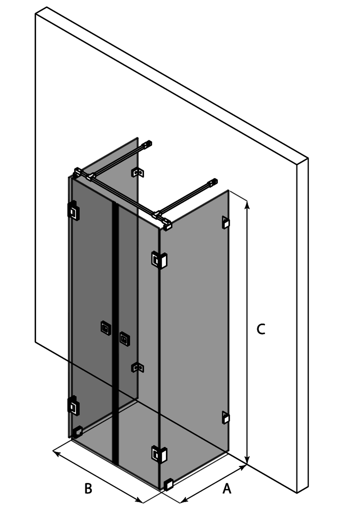 U-shaped shower enclosure Hietakari Vetro 562 – dimension drawing U-shaped shower enclosure Hietakari Vetro 562 – dimension drawing