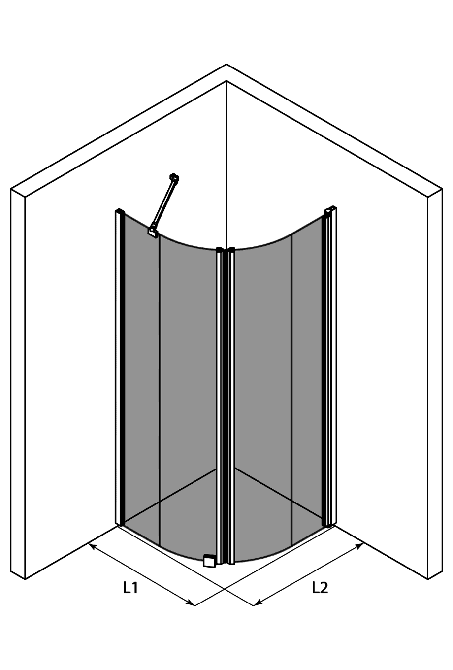 Curved shower enclosure Hietakari Infinia 265 – 3D drawing Curved shower enclosure Hietakari Infinia 265 – 3D drawing