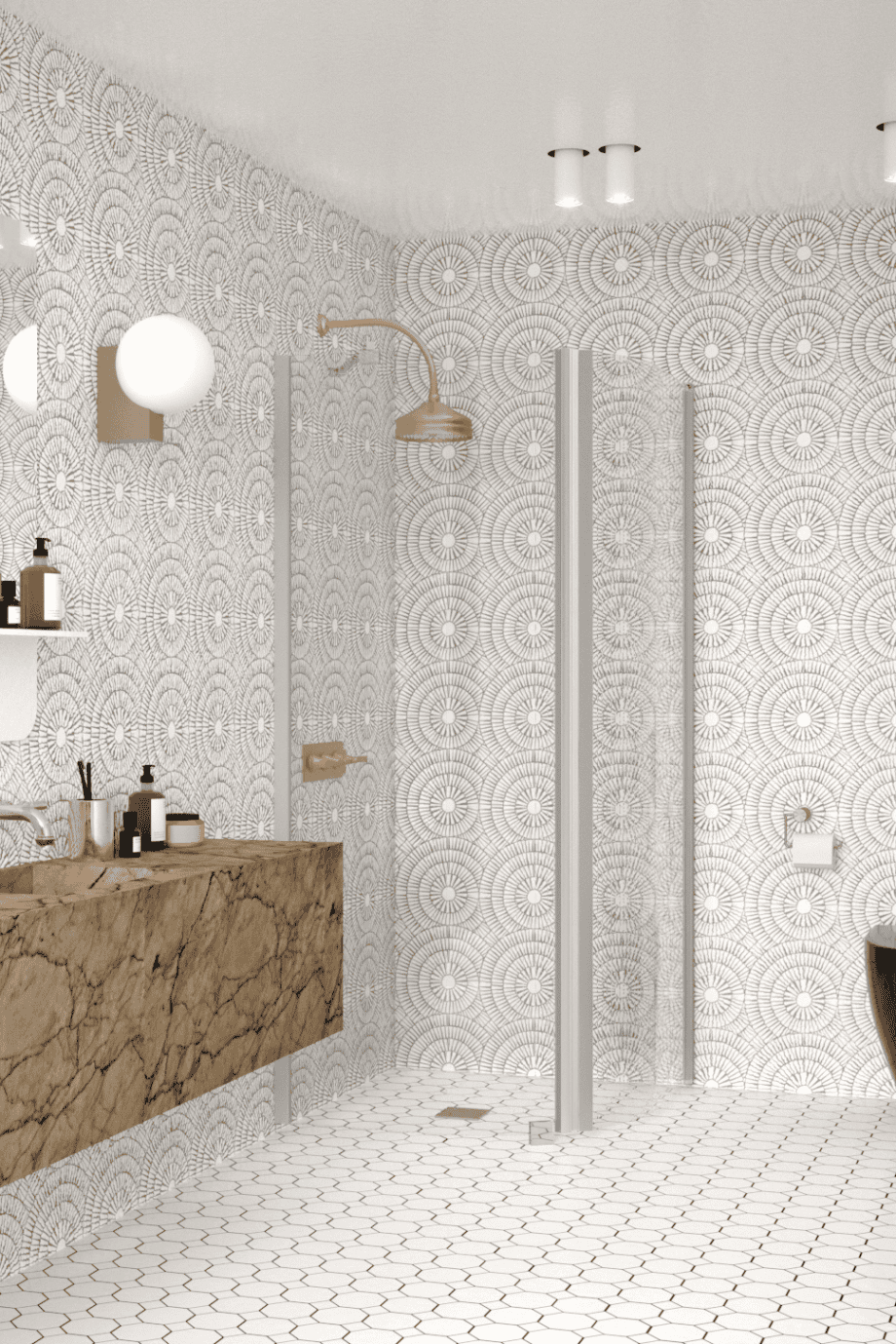 Curved shower enclosure Hietakari Infinia 265, aluminium frame, clear glass Curved shower enclosure Hietakari Infinia 265, fixed wall + hinged door – 4