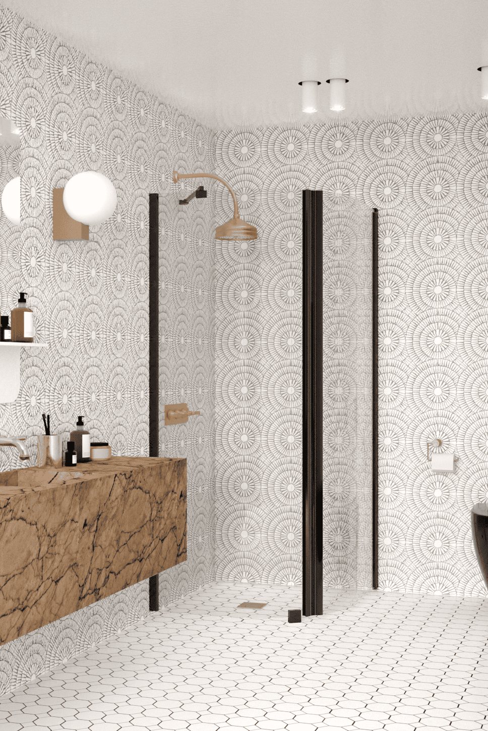 Curved shower enclosure Hietakari Infinia 265, fixed wall + hinged door – 5
