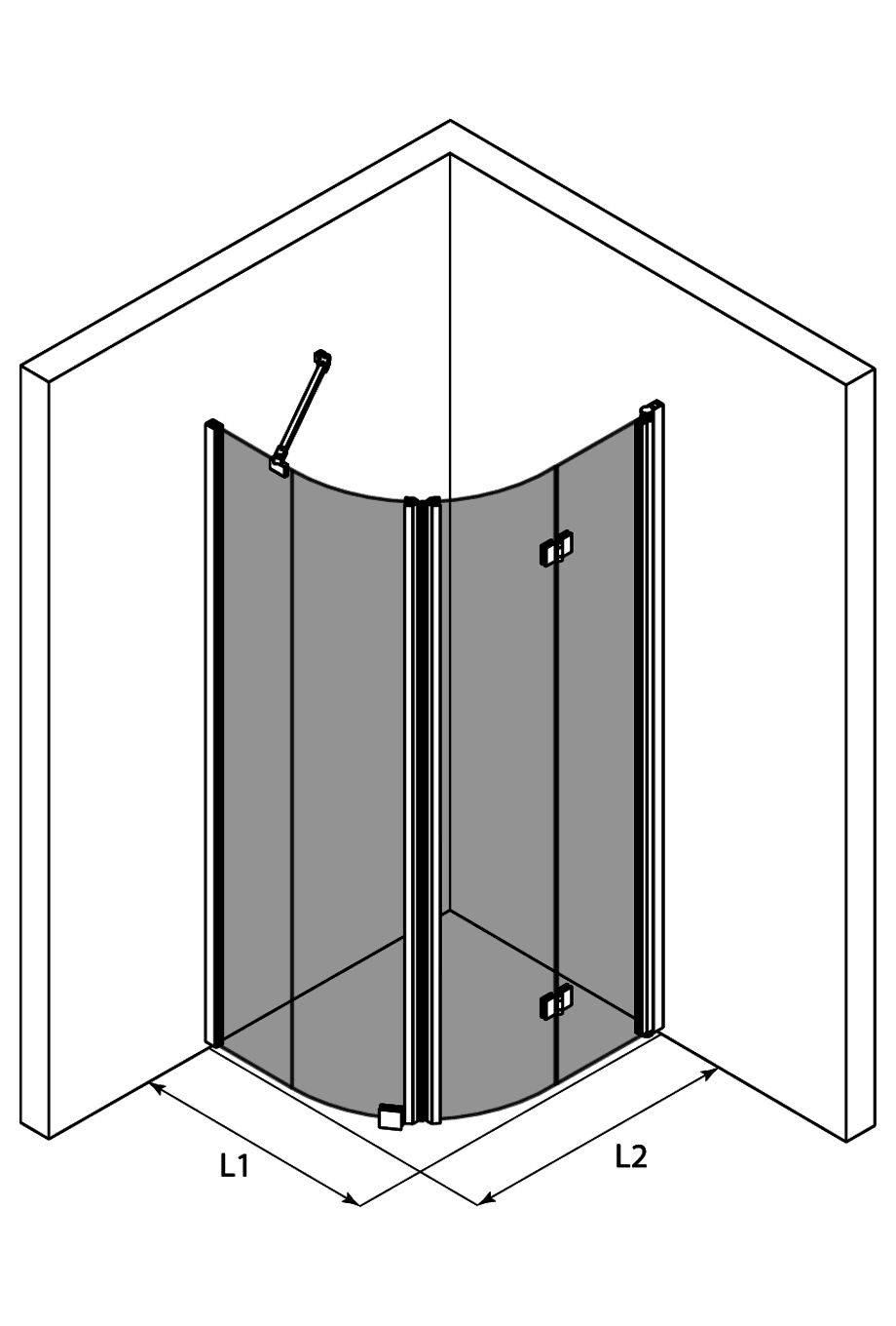 Curved shower enclosure Hietakari Infinia 266 – 3D drawing Curved shower enclosure Hietakari Infinia 266 – 3D drawing