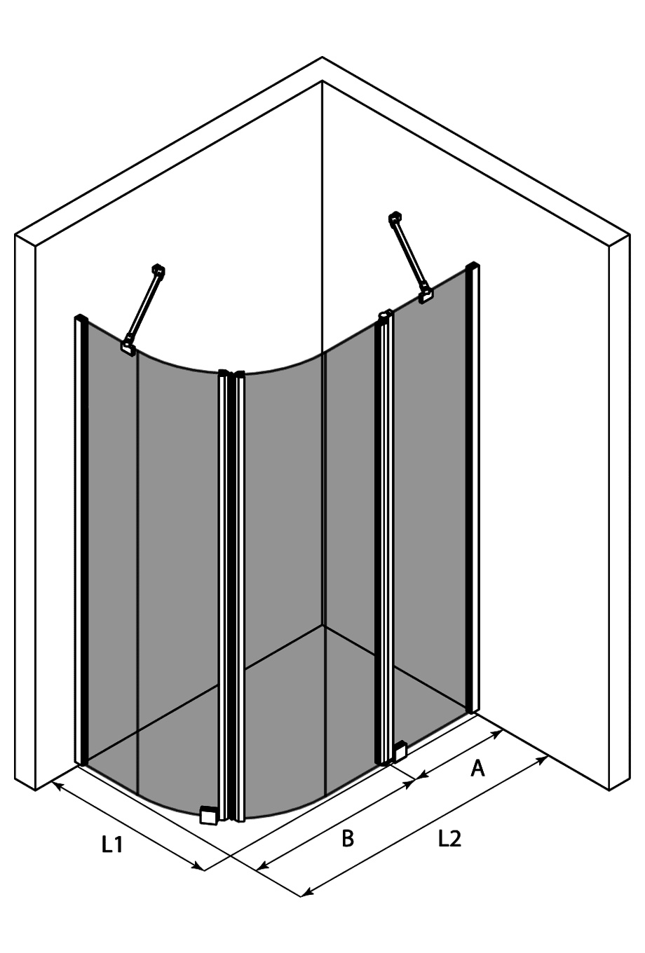 Curved shower enclosure Hietakari Infinia 267 – 3D drawing Curved shower enclosure Hietakari Infinia 267 – 3D drawing