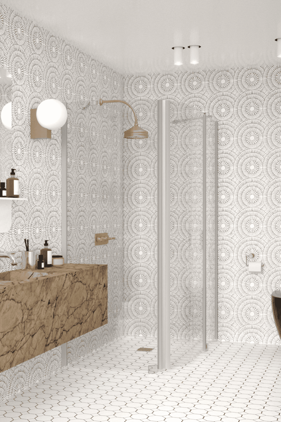 Curved shower enclosure Hietakari Infinia 267, aluminium frame, clear glass Curved shower enclosure Hietakari Infinia 267, fixed wall + hinged door with fixed part – 4