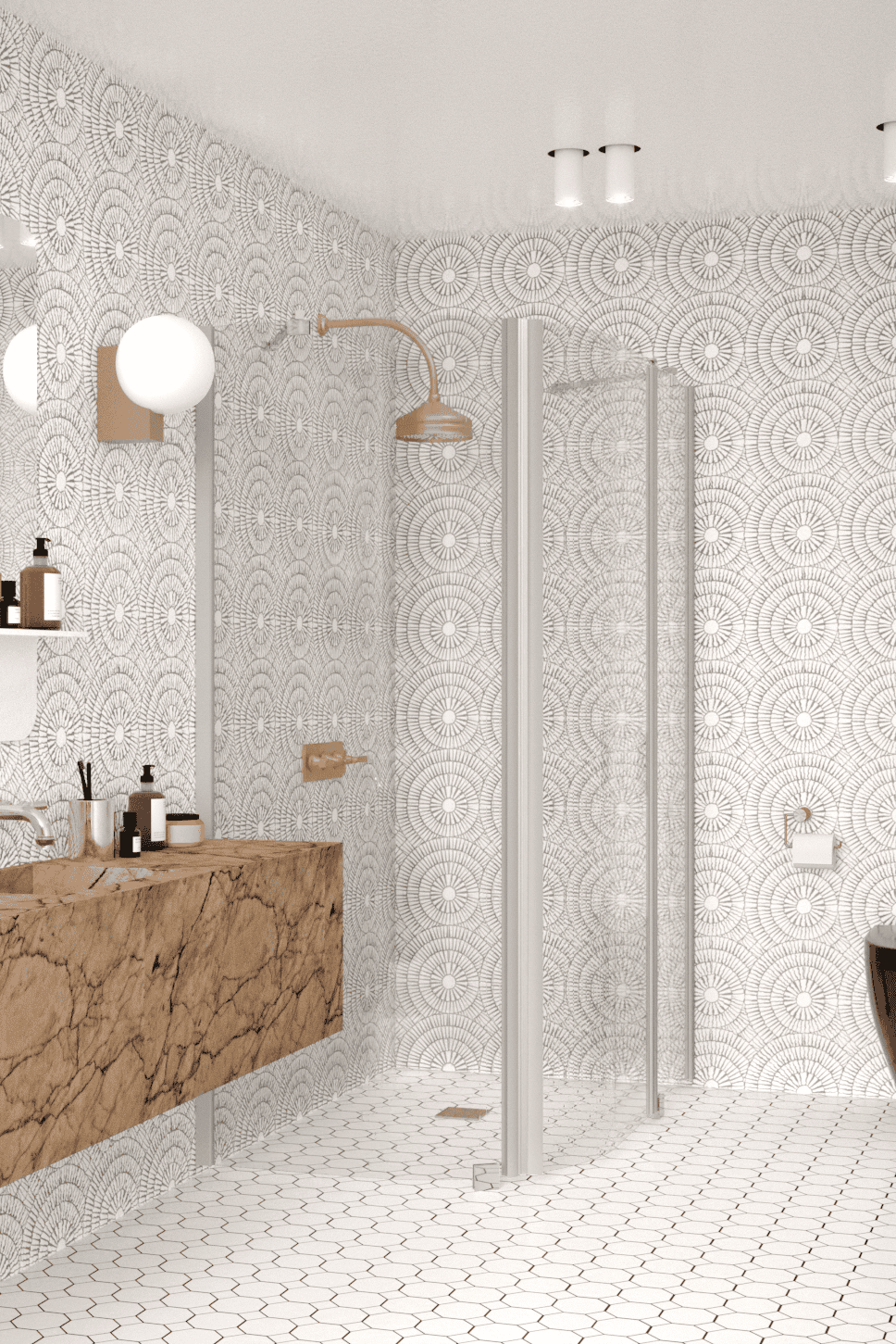 Curved shower enclosure Hietakari Infinia 267, fixed wall + hinged door with fixed part – 4