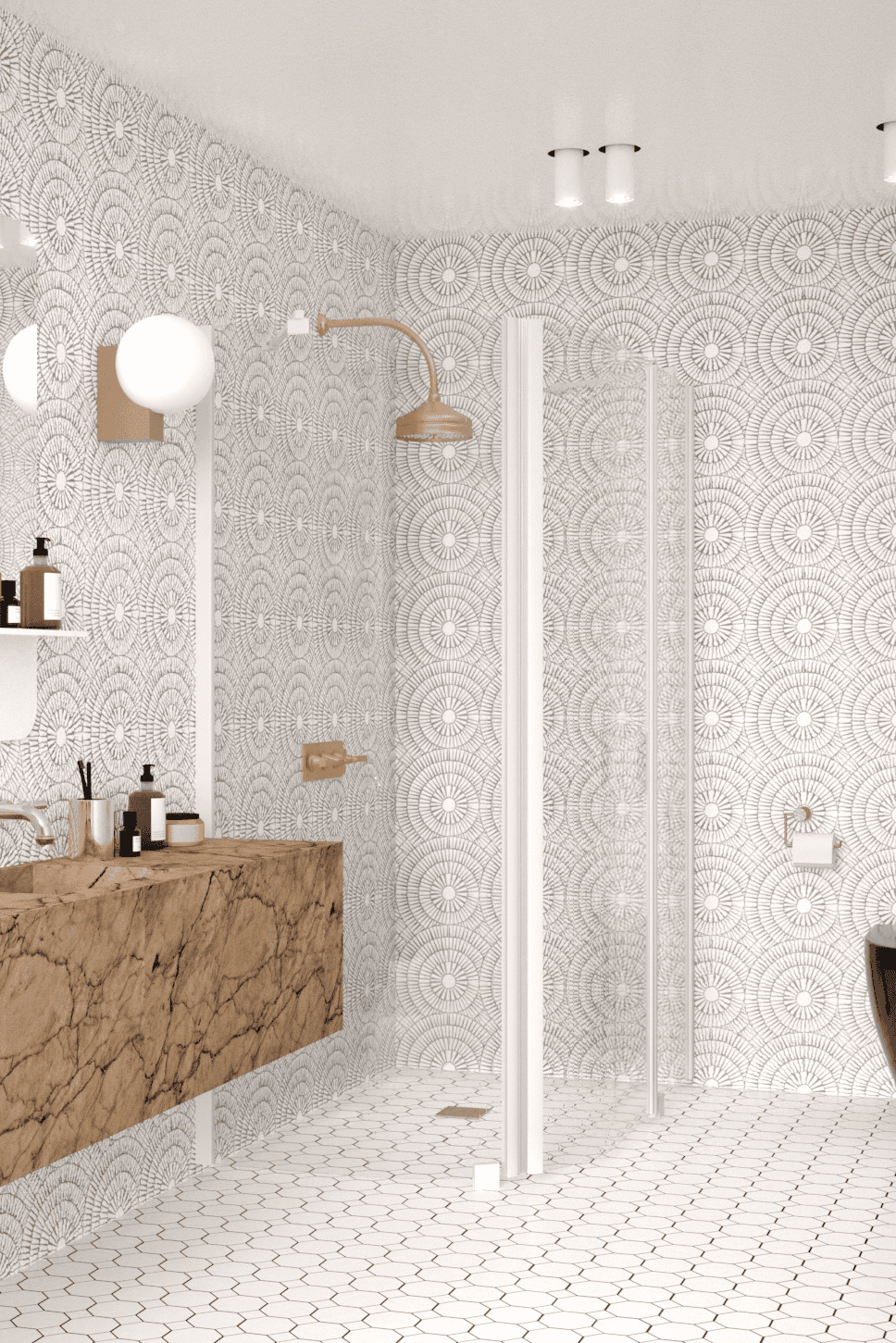 Curved shower enclosure Hietakari Infinia 267, fixed wall + hinged door with fixed part