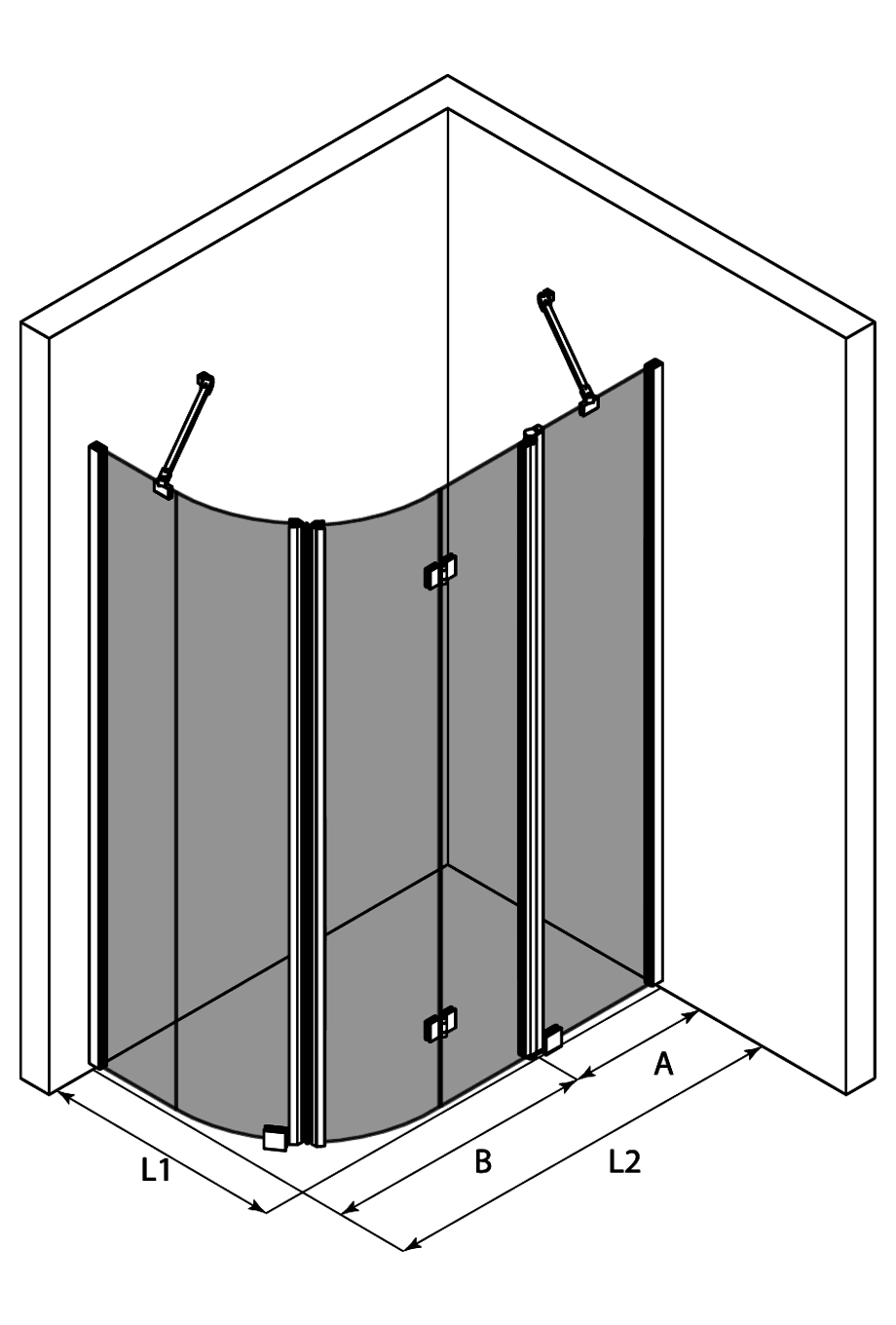 Curved shower enclosure Hietakari Infinia 268, fixed wall + folding door with fixed part – 3