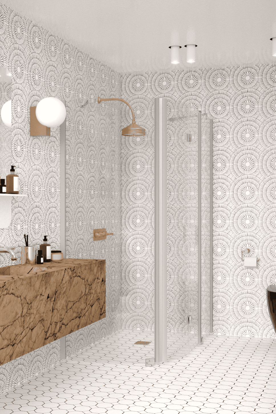 Curved shower enclosure Hietakari Infinia 268, fixed wall + folding door with fixed part – 4