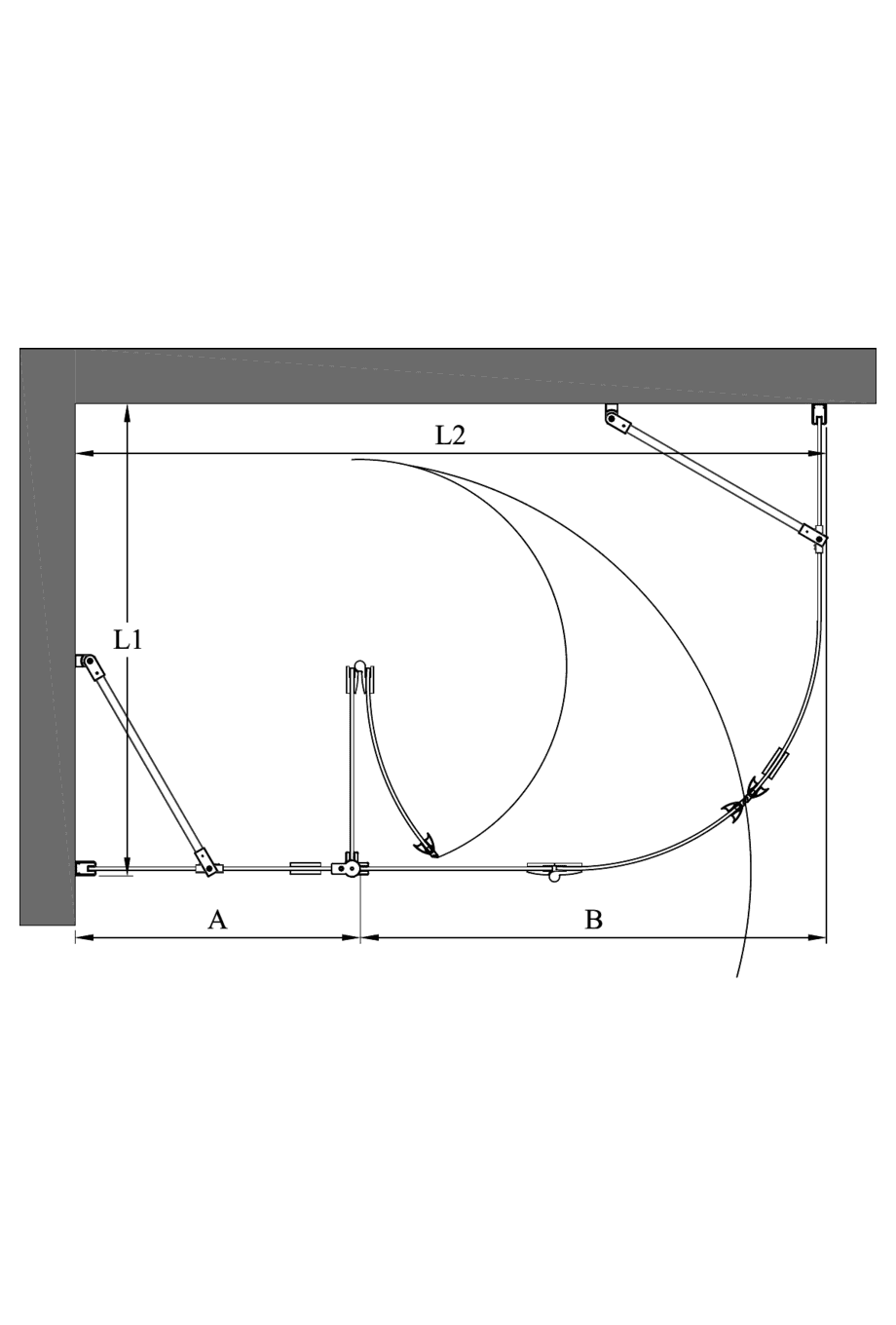 Curved shower enclosure Hietakari Infinia 268, fixed wall + folding door with fixed part – 2