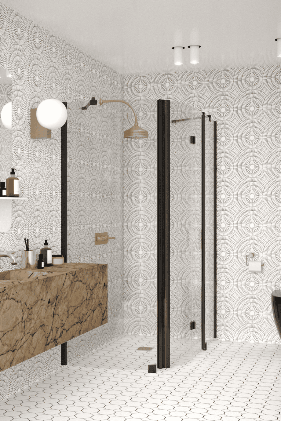 Curved shower enclosure Hietakari Infinia 268, black frame, clear glass Curved shower enclosure Hietakari Infinia 268, fixed wall + folding door with fixed part – 5