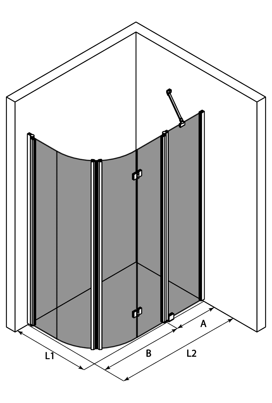 Curved shower enclosure Hietakari Infinia 272, hinged door + folding door with fixed part – 3
