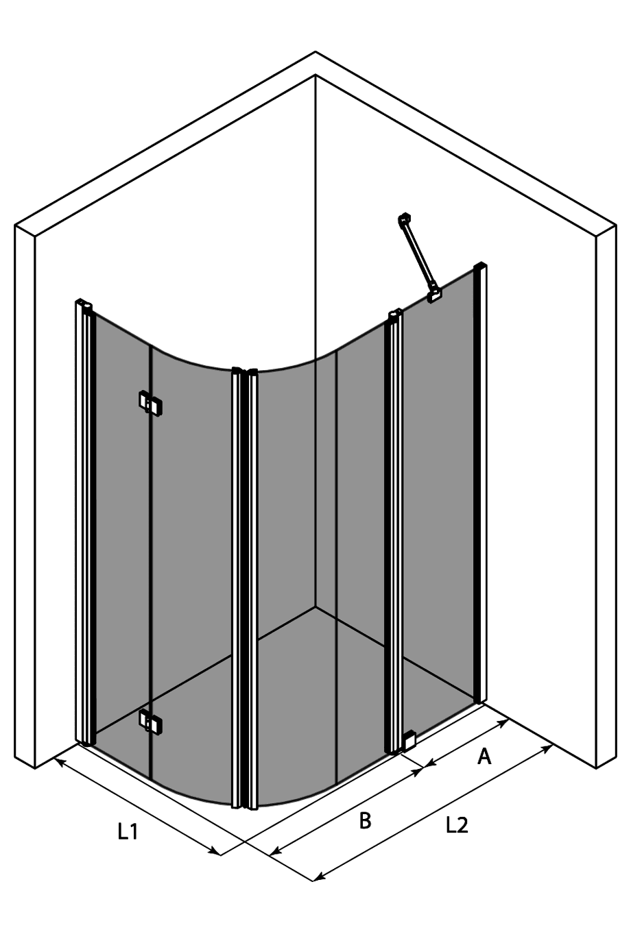 Curved shower enclosure Hietakari Infinia 274 – 3D drawing Curved shower enclosure Hietakari Infinia 274 – 3D drawing