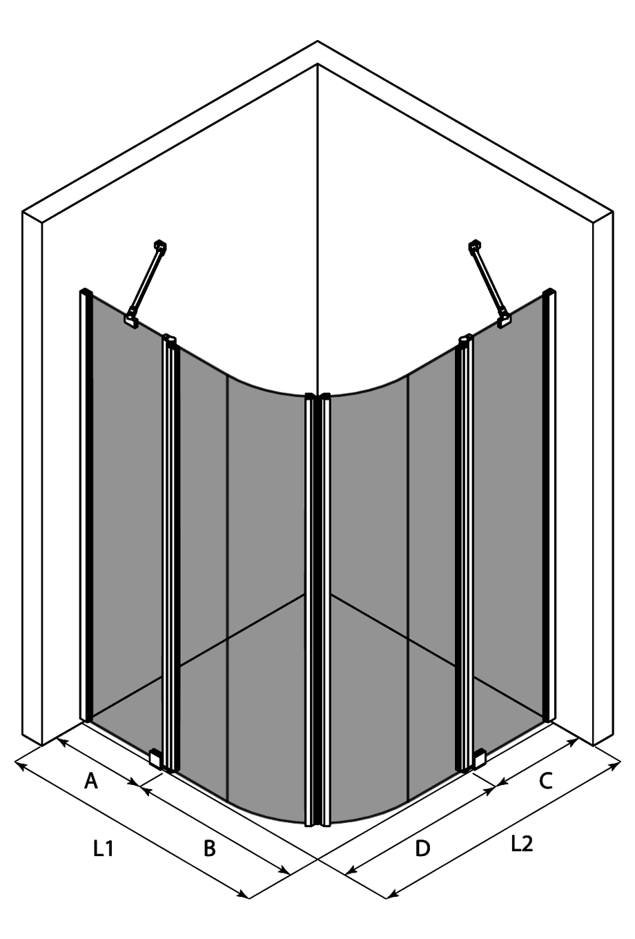Curved shower enclosure Hietakari Infinia 276 – 3D drawing Curved shower enclosure Hietakari Infinia 276 – 3D drawing