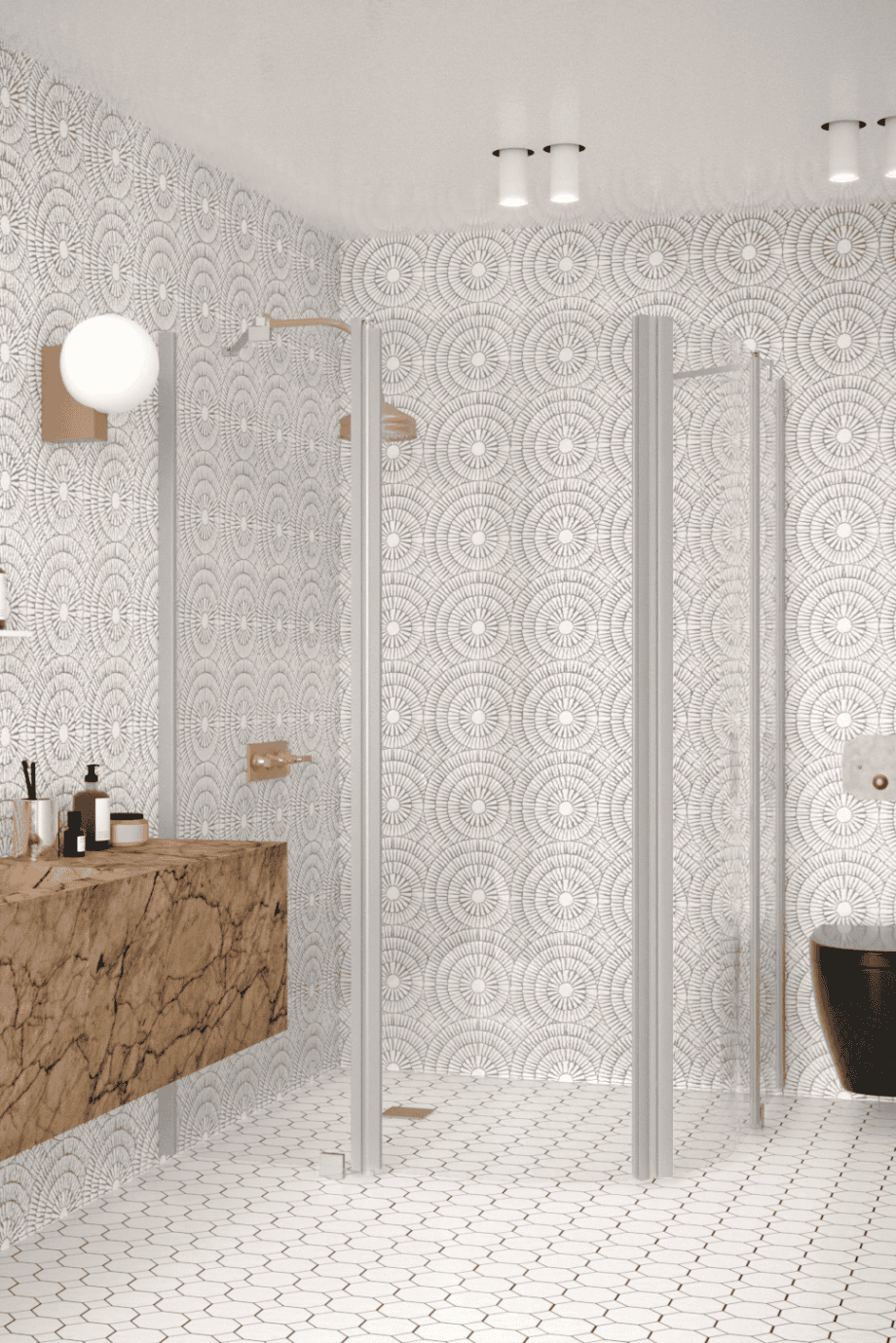 Curved shower enclosure Hietakari Infinia 276, aluminium frame, clear glass Curved shower enclosure Hietakari Infinia 276, hinged door with fixed part + hinged door with fixed part – 4